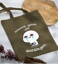 BK Gift Dardayım Tasarımlı Haki Kumaş Bez Çanta, Baskılı Omuz Çantası, Alışveriş Çantası, Arkadaşa Hediye-1