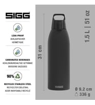 Yalıtımlı içecek şişesi – termos Shield Therm One Black – gazlı içecekler – sızdırmaz – bulaşık makinesinde yıkanabilir – BPA içermez –%90 geri dönüştürülmüş paslanmaz çelik – siyah – 1,5 l