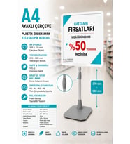 A4 Ayaklı Fiyat Etiketlik Teleskopik Borulu Çerçeve Etiketlik Yönlendirme Levhası Menü Panosu Beyaz