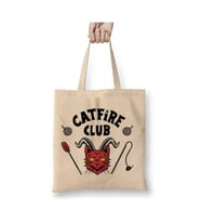 Catfire Club Hellfire Club Kedi Cats Stranger Things Bez Çanta Alışveriş Çantası Plaj Çantası (Beyaz)