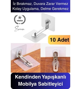 10 Adet Kendinden Yapışkanlı Mobilya Sabitleme Seti Delme Gerekmez Dolap Raf Tutucu Deprem Güvenliği