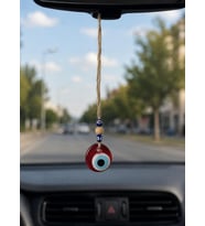 Nazar Boncuğu Dikiz Aynası Süsü Kırmızı Renkli 3 cm Duvar Süsü El Yapımı Cam Kapı Süsü