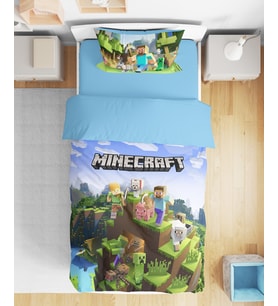Minecraft 3D Dijital Baskılı Tek Kişilik Nevresim Takımı Genç Çocuk Nevresim Takımı (Mavi)