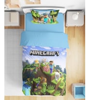 Minecraft 3D Dijital Baskılı Tek Kişilik Nevresim Takımı Genç Çocuk Nevresim Takımı (Mavi)