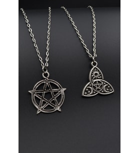 2'li Pentagram - Triquetra Güneş Ay Yıldız Erkek Kadın Kolye Seti 925 Ayar Gümüş Kaplama