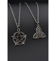 2'li Pentagram - Triquetra Güneş Ay Yıldız Erkek Kadın Kolye Seti 925 Ayar Gümüş Kaplama