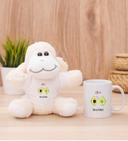 Kişiye Özel Sevimli Avokado Desenli Peluş Koyun ve Beyaz Kupa