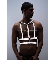 Reflektörlü (Karanlıkta Parlayan) Göğüs Harness, Clubwear, Tarz Erkek Vücut Aksesuar