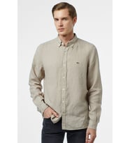 Lacoste Men's Regular Fit Button-Down Collar Linen Shirt Erkek Düğmeli Yaka Keten Gömlek Bej