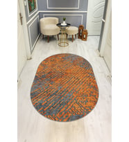 Modern Desenli Oval Dijital Baskı Kaymaz Taban Halı H0367