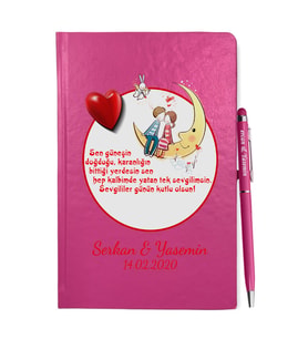 Sevgililer Gününe Özel Pembe Defter Kalem & Hediye Seti 22