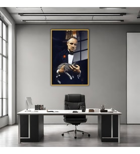 Metal Çerçeveli Temperli Cam Tablo The Godfather Baba (Gold)