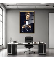 Metal Çerçeveli Temperli Cam Tablo The Godfather Baba (Gold)