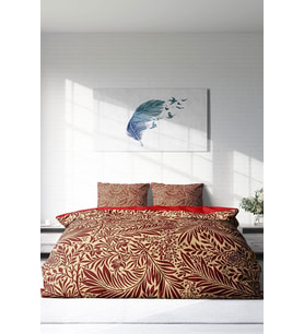 Çift Kişilik ( Lastikli Çarşaflı ) %100 Pamuk Saten Nevresim Takımı Red Leaf