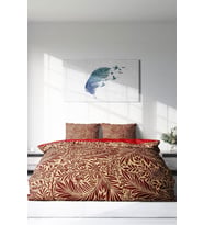 Çift Kişilik ( Lastikli Çarşaflı ) %100 Pamuk Saten Nevresim Takımı Red Leaf