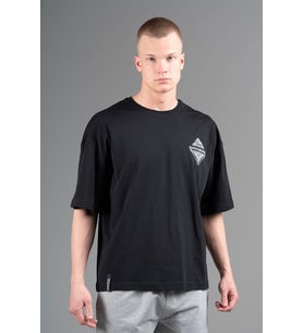 Maraton Oversize Erkek Bisiklet Yaka Siyah T-shirt