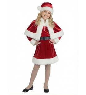 Kadife Kumaş Pelerinli Noel Anne Kostümü