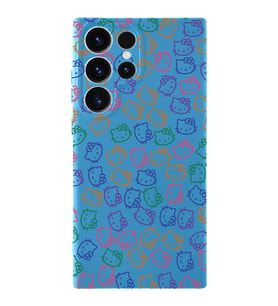Samsung Galaxy S23 Ultra Uyumlu Lansman Kılıf Hello Kitty Tasarımlı İçi Kadife Kapak-Mavi (Şeffaf)
