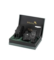 Polo Air Mercek Takvimli Erkek Kol Saati Otomatik Cüzdan Kemer Parfüm Seti Siyah Renk PL-7079E1