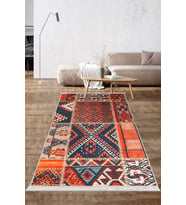 Dijidekor Halı Turuncu Cool K1300 Yıkanabilir Saçaklı Kesme İnce Yolluk Kilim Salon Halısı Modeli (Açık Turuncu)
