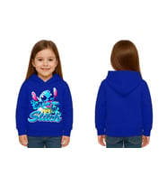 Unisex Stitch Baskılı Çocuk Swaetshirt  Baskılı Kapüşonlu 3 İplik Şardonlu (SAKS MAVI)