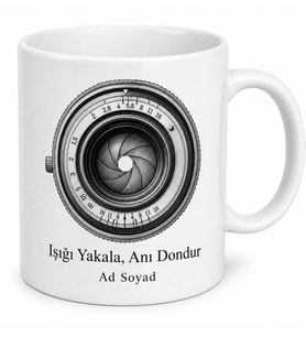 Siyah Beyaz Analog Fotoğraf Makinesi Lens Görünümlü Kupa Bardak Hediye