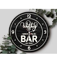 BK Gift Barlara Özel Dekoratif Siyah Ahşap Duvar Saati 35cm-23 , Bar Duvar Saati , Cafe Duvar Saati , Özel Ahşap Saat