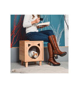 Yataklı Ahşap Kedi Evi, Modern ve Şık Tasarım, Rahat ve Dayanıklı