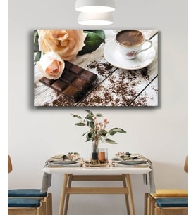 Kahve Çikolata Gül Mutfak Cam Tablo 4mm Dayanıklı Temperli Cam Coffee Chocolate Rose Kitchen Glass Wall Art