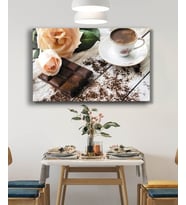 Kahve Çikolata Gül Mutfak Cam Tablo 4mm Dayanıklı Temperli Cam Coffee Chocolate Rose Kitchen Glass Wall Art