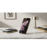 iPhone 11 Pro Uyumlu Lüks Altın Çerçeveli Pembe Kelebek Desenli Kılıf