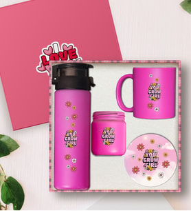 You Grow Girl Hediye Seti – Cam Suluk, Kupa, Kokulu Mum, Bardak Altlığı, Özel Kutulu