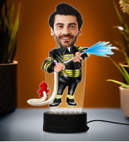 Doğum Günü Hediyesi,Sevgiliye Hediye, Kişiye Özel Fotoğraflı İtfaiyeci Karikatür 3D Led Lamba (Beyaz)