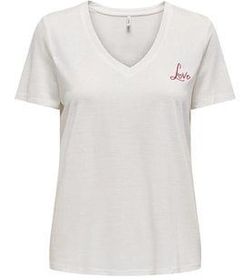Only ONLNEW BELLE S/S LOVE V-NECK TOP BOX JRS Beyaz Kadın T-Shirt 15343216