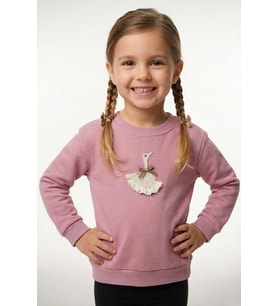Breeze Kız Çocuk Sweatshirt Kuğu Armalı Fiyonk Detaylı 2-6 Yaş, Gülkurusu
