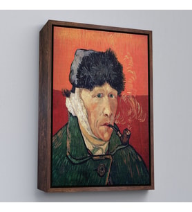 Çerçeveli Vincent van Gogh - Kulakları Bandajlı Portre Tablo (Siyah)