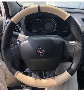 DİKİŞLİ DİREKSİYON KILIFI BEJ DERİ NOKTALI DERİ SİYAH YÜZÜK SİYAH DİKİŞLİ RENAULT FLUENCE İÇİN