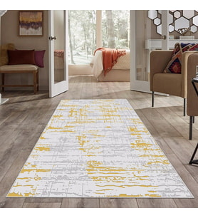 Hardal Eskitme Desen Yıkanabilir Kaymaz Taban Leke Tutmaz Modern Salon Halısı ve Yolluk