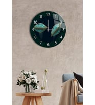 Çap 27cm - İki Yaprak Dekoratif - Cam Duvar Saati