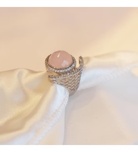 Pembe Kuvars Taşlı Hilal Model Ayarlanabilir Gümüş Yüzük