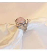 Pembe Kuvars Taşlı Hilal Model Ayarlanabilir Gümüş Yüzük