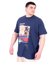Mode XL Büyük Beden Erkek Baskılı T-Shirt Palm Dream U25026 İndigo
