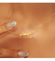 Kişiye Özel Makas Figürlü Kolye Kuaförlere Özel Hediye 925K Gümüş (Gold)