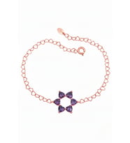 Aşkın Fısıltısı Kalp Ametist Taşlı Bileklik 925 Ayar Gümüş Kalp Zincir 20 Cm  Sevgililer Günü (Rose)
