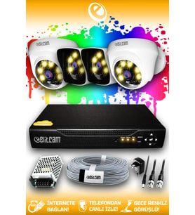 ELITCAM 4 Kameralı Kare 2 İç Kamera Set HDD'siz Full HD Renkli Gece Görüşlü Güvenlik Kamerası Sistemi