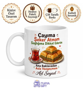 Şekersiz Çay İçip Baklava Yiyen Esprili Çelişki Kupası Hediye Bardak