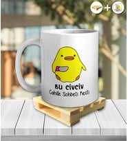 Cahille Sohbeti Kesen Civciv Tasarımlı Kupa ve Ahşap Palet Altlığı Hediyeli Kupa Bardak oh964