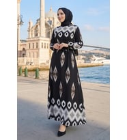 Alera Desenli Viskon Elbise 1720 - Kahve