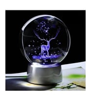 3D Geyik Figürlü Işıklı Kristal Küre Gece Lambası (Çok Renkli-Beyaz)