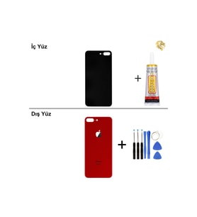 iPhone 8 PLUS Kırmızı Arka Kapak Arka Cam Batarya Kapağı Lazer Kesim Kapak Pil Kapağı + B-7000 Yapıştırıcı + Tamir Seti